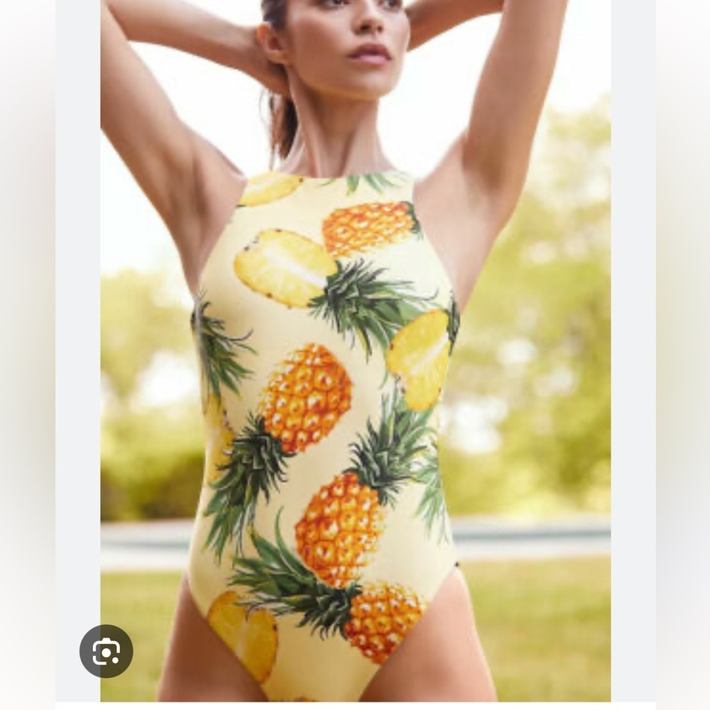 Anthropologie Pineapple Yellow and Green High Neck Swimsuit | S